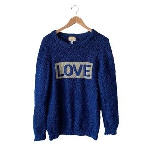 Vintage Kmart Roebuck & Co Blue Fuzzy “Love” Sweater | Size XL 18.5